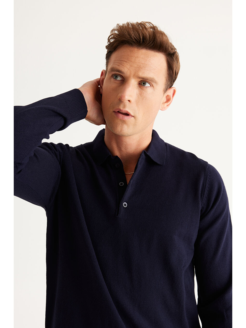 Erkek Lacivert Tüylenme Yapmayan Anti Pilling Kumaş Standart Fit Polo Yaka Triko-2