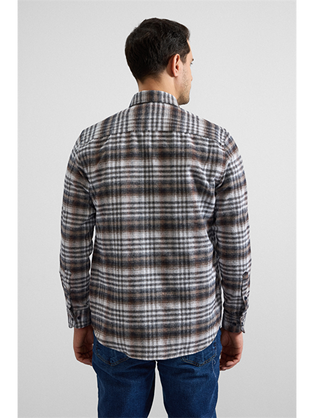 Kahverengi Kiremit Regular Düğmeli Yaka Kareli Casual Gömlek-3