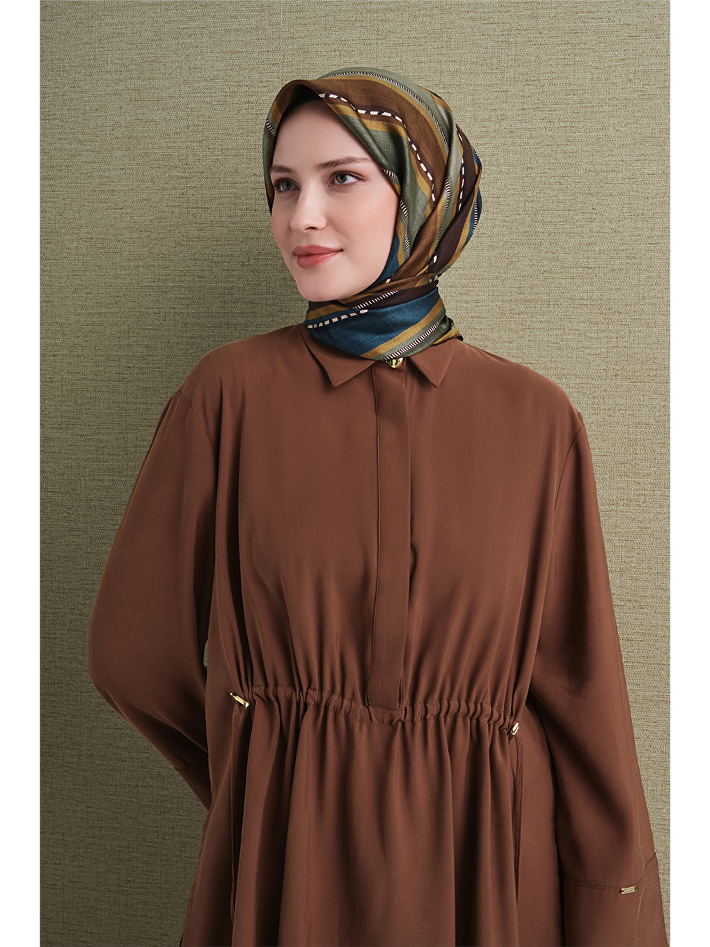 Kahverengi Saf İpek Twill Eşarp 9621d 80-1