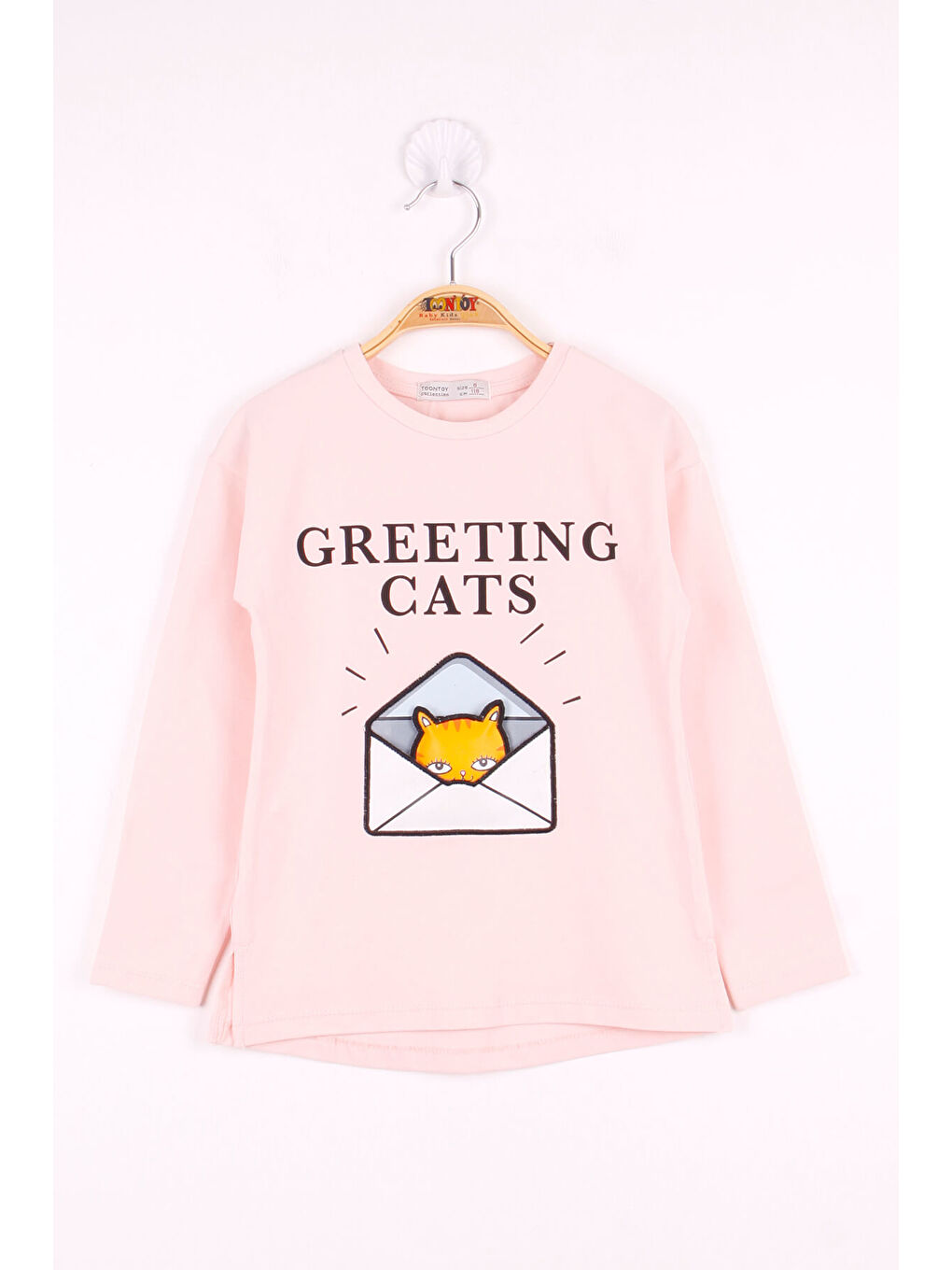 Pembe Kız Çocuk Kedi Baskılı T-Shirt