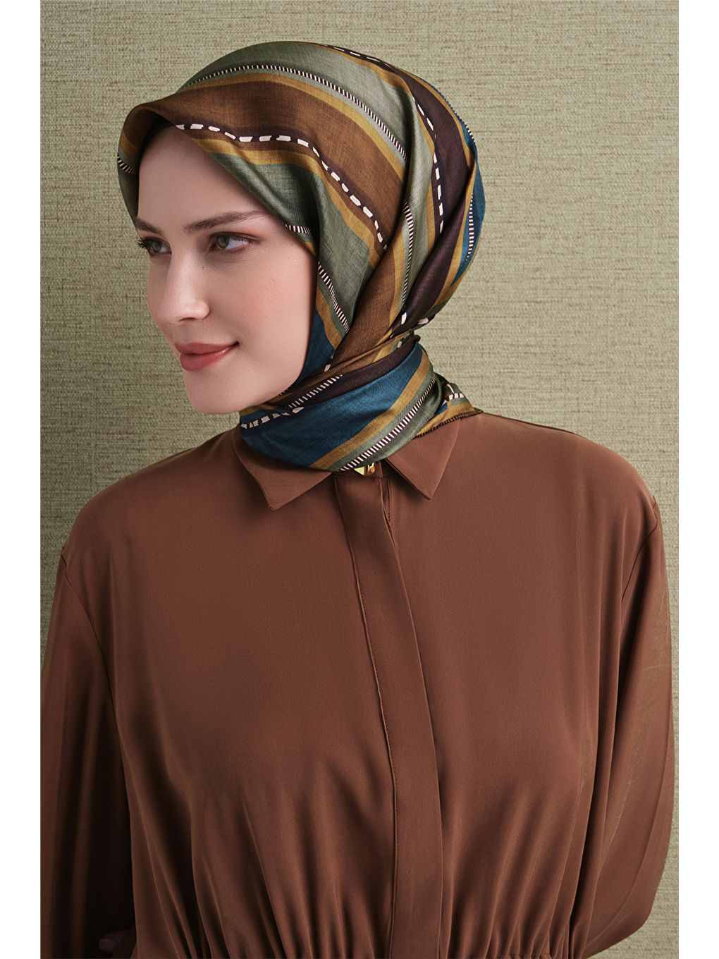 Kahverengi Saf İpek Twill Eşarp 9621d 80-2