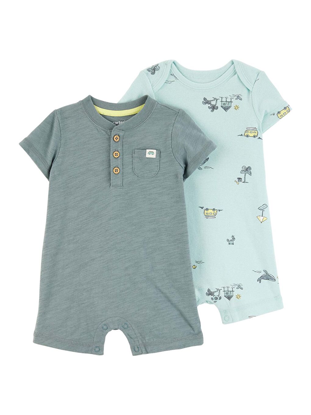 Mavi Erkek Bebek Tulum Set 2'li Paket