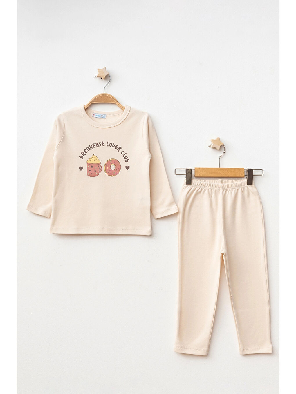 Myhanne Ekru Donut Baskılı Uzun Kol Pijama Takımı 74168