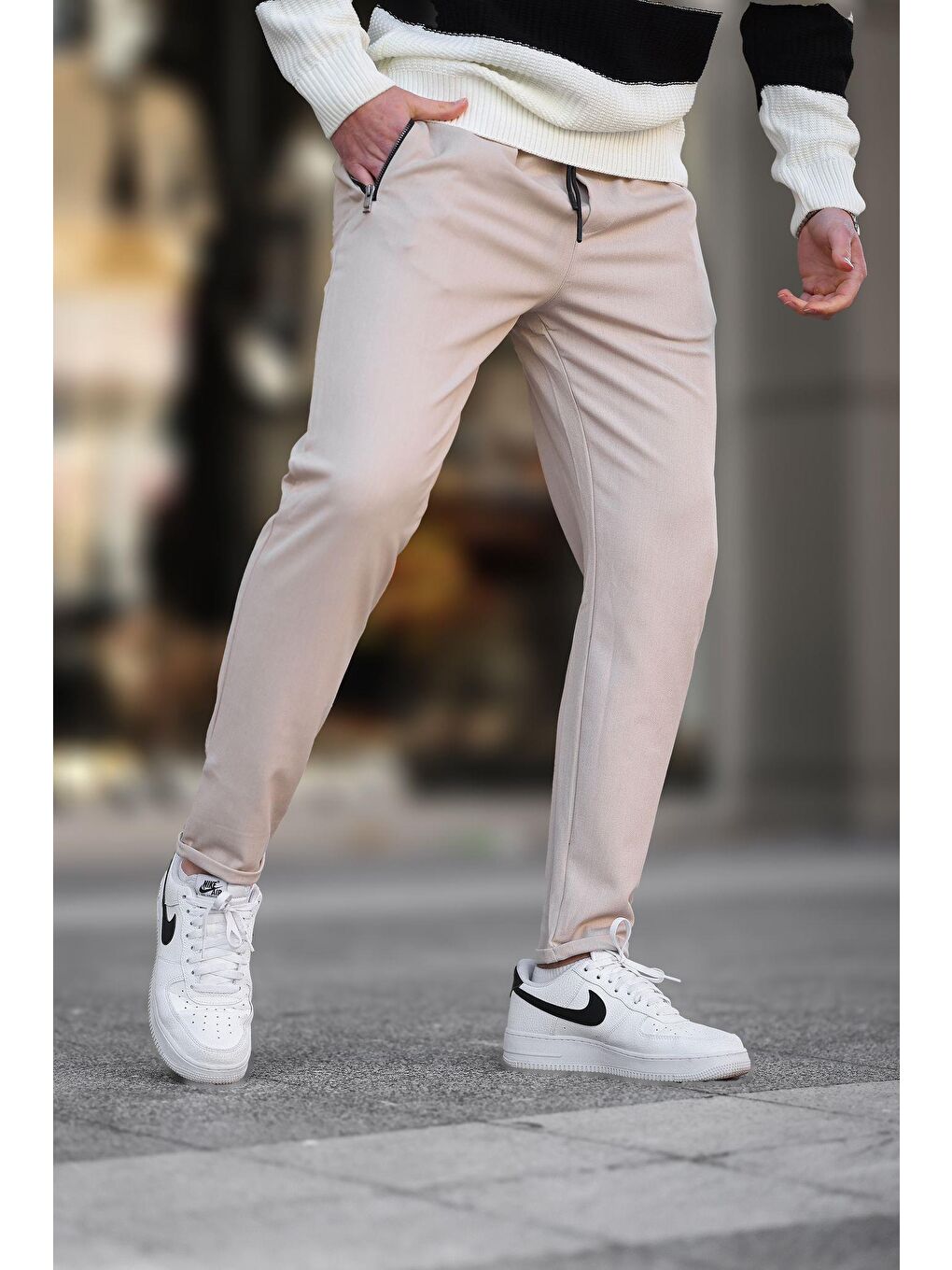 Bej Fermuar Detaylı Erkek Pantolon 6520