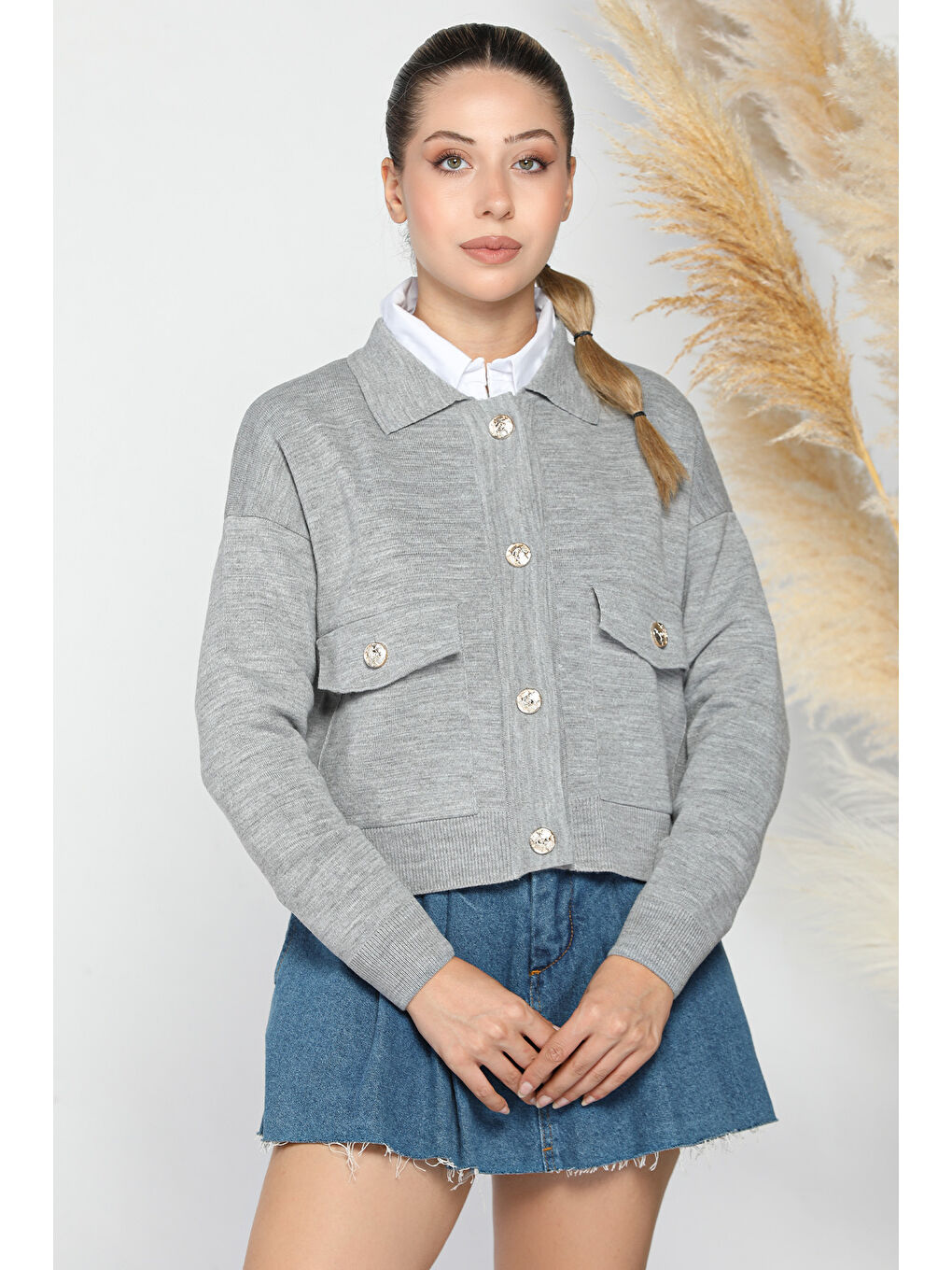 Gri Kadın Triko Ceket Hırka (s-m-l Beden Uyumludur)