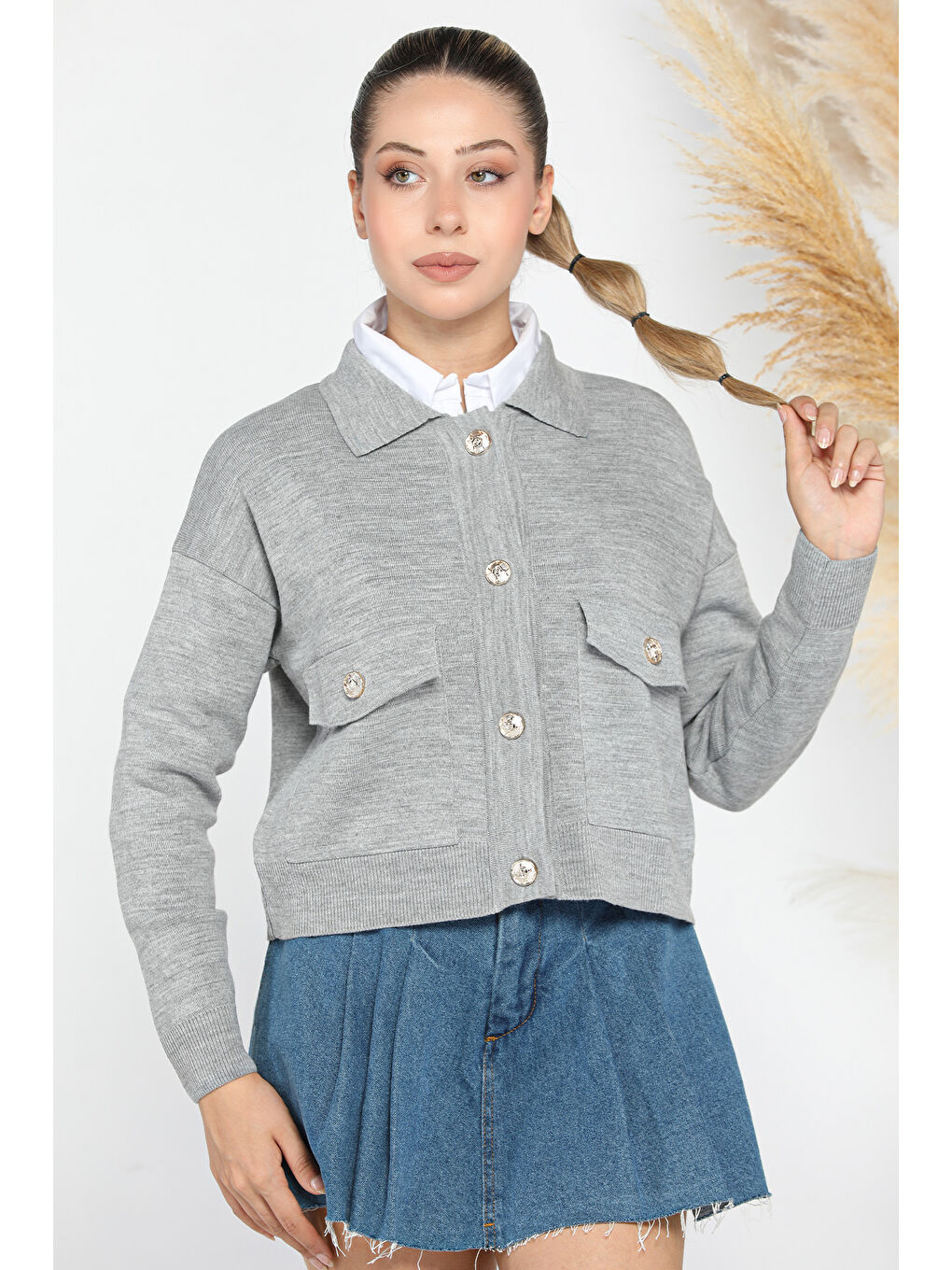 Gri Kadın Triko Ceket Hırka (s-m-l Beden Uyumludur)-1