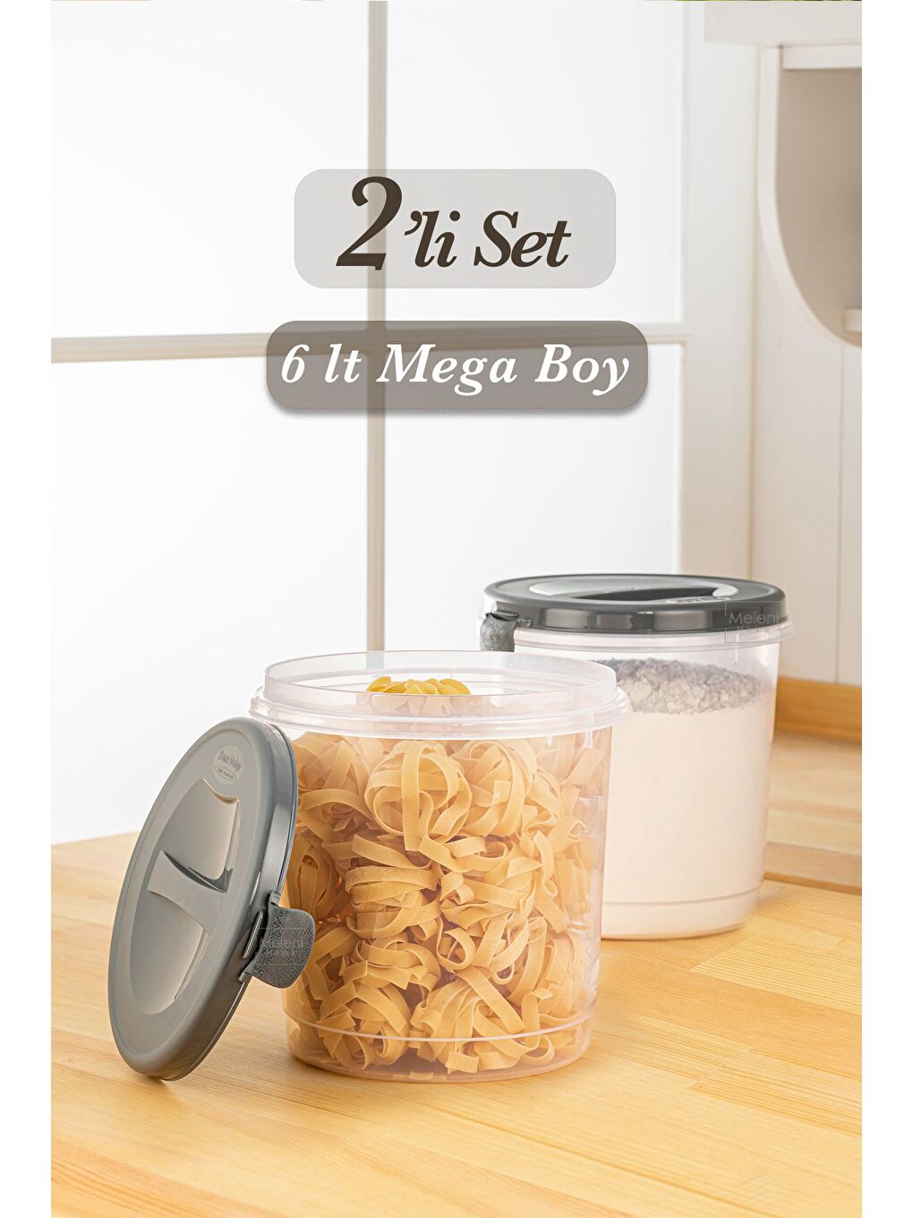 Renksiz 2 Adet Un Makarna Bakliyat Saklama Kabı Şeffaf Saklama Kutusu 2x 6 lt