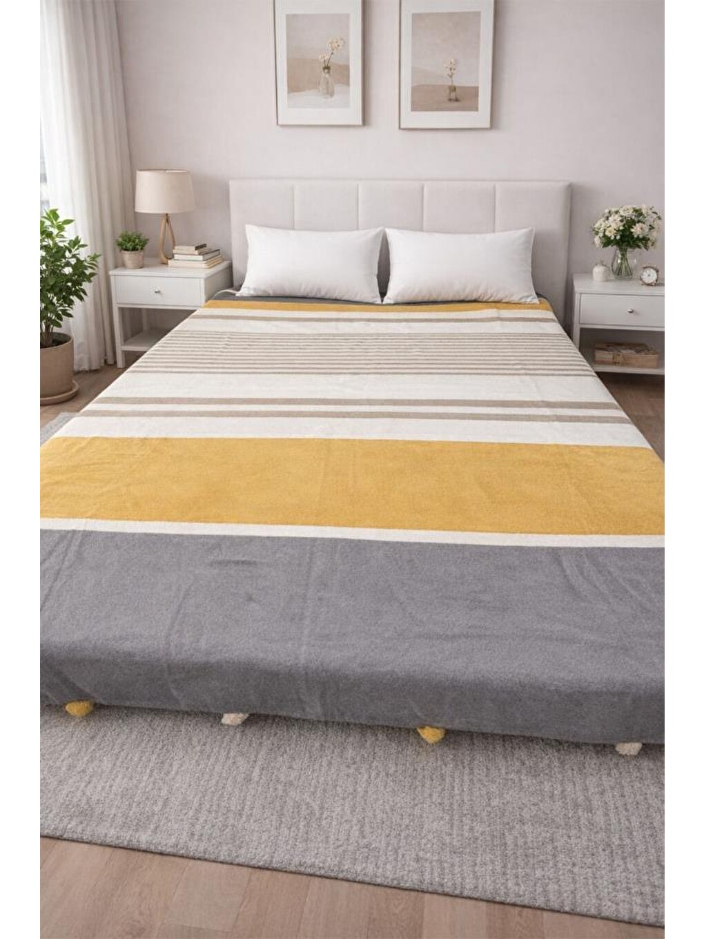 Karışık Merinos Colorway Asche Çift Kişilik Pamuklu Battaniye 180x220 Cm