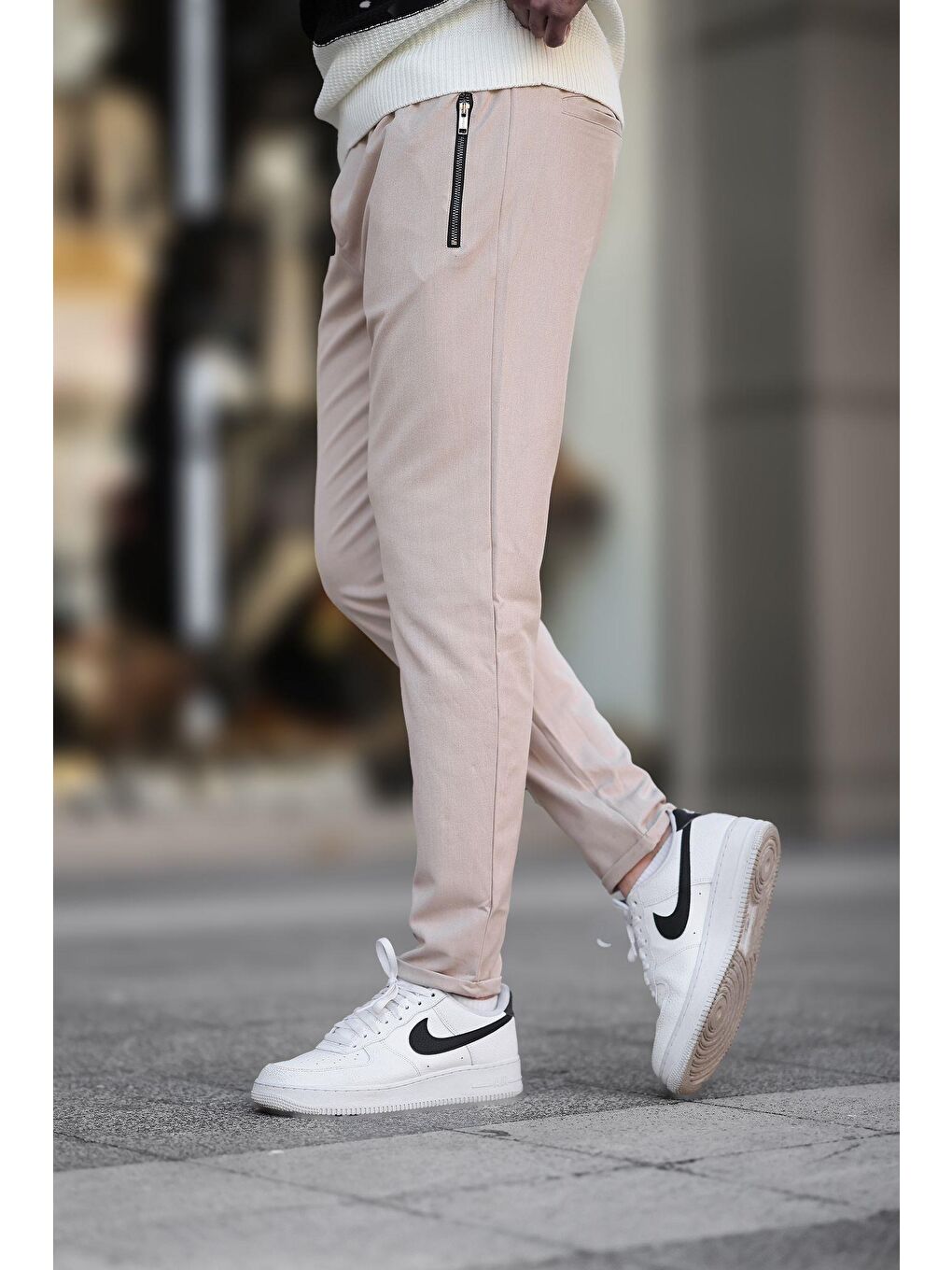 Bej Fermuar Detaylı Erkek Pantolon 6520-1