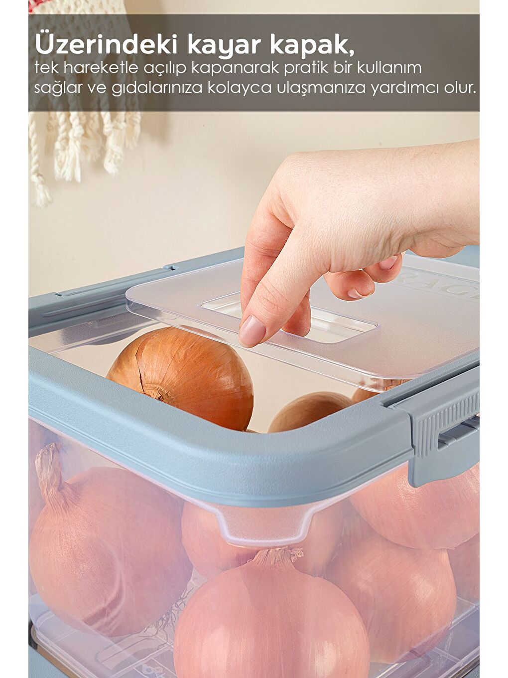 3 Adet Patates Soğan Kutusu Kayar Kapaklı Sebzelik Patates Soğanlık Saklama Kabı Mavi 10 Lt-1