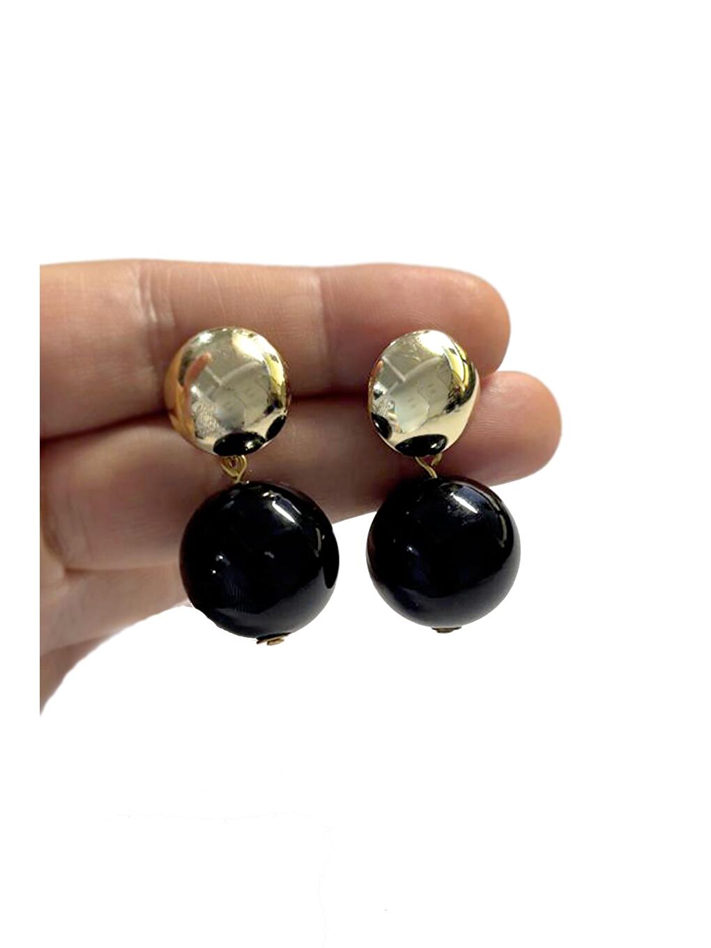 Siyah Carmen Top Boncuk Sallantılı Küpe-2