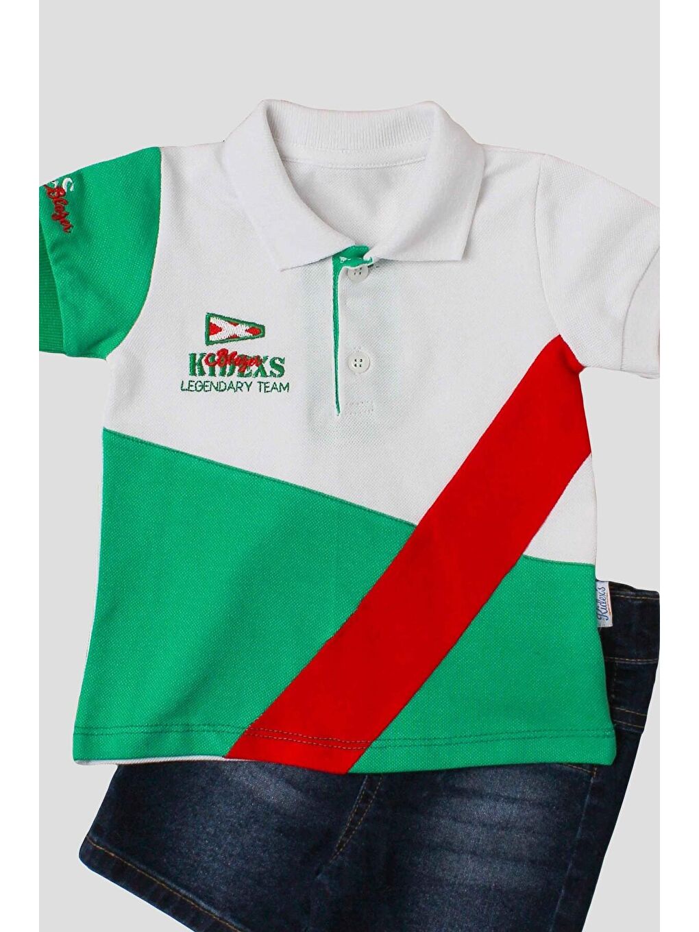 Yeşil Erkek bebek pamuklu polo takım pantolon üst ikili takım-1