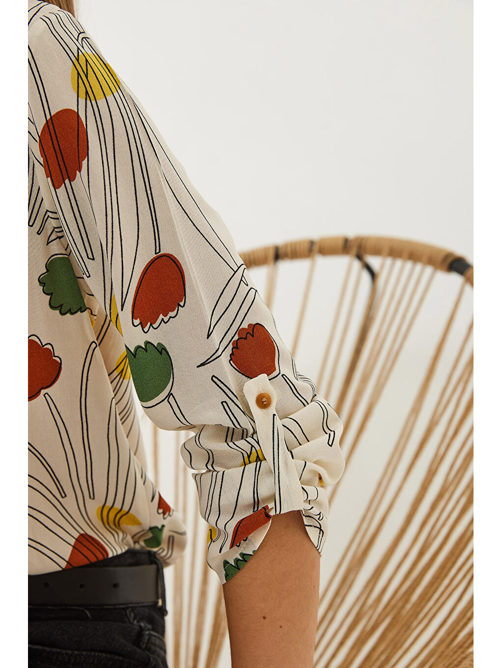 Lila Kadın Multi Desenli Kol Katlamalı Viscon Gömlek-4