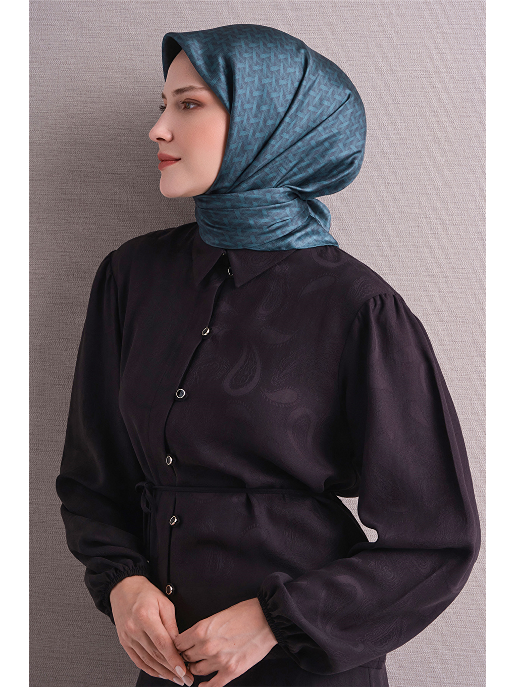 Petrol Saf İpek Twill Eşarp 9622d 80-1