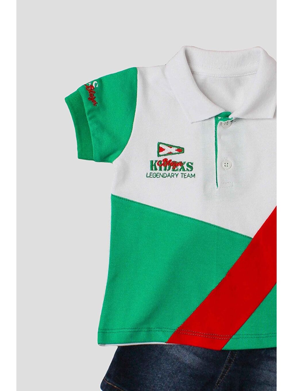 Yeşil Erkek bebek pamuklu polo takım pantolon üst ikili takım-2