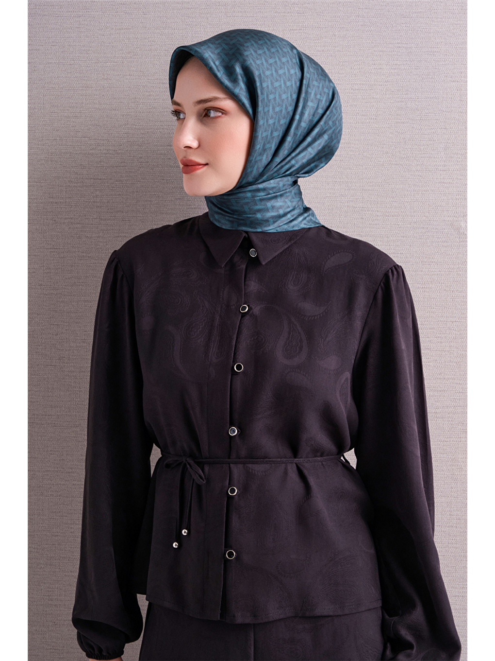 Petrol Saf İpek Twill Eşarp 9622d 80-2