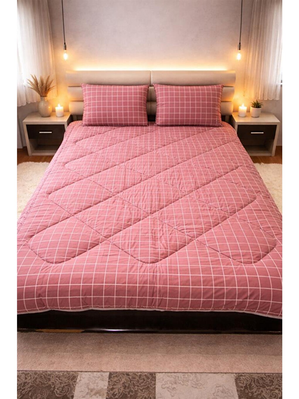 Kare Wellsoft 195x215 Cm Çift Kişilik Yorgan Takımı Kırmızı