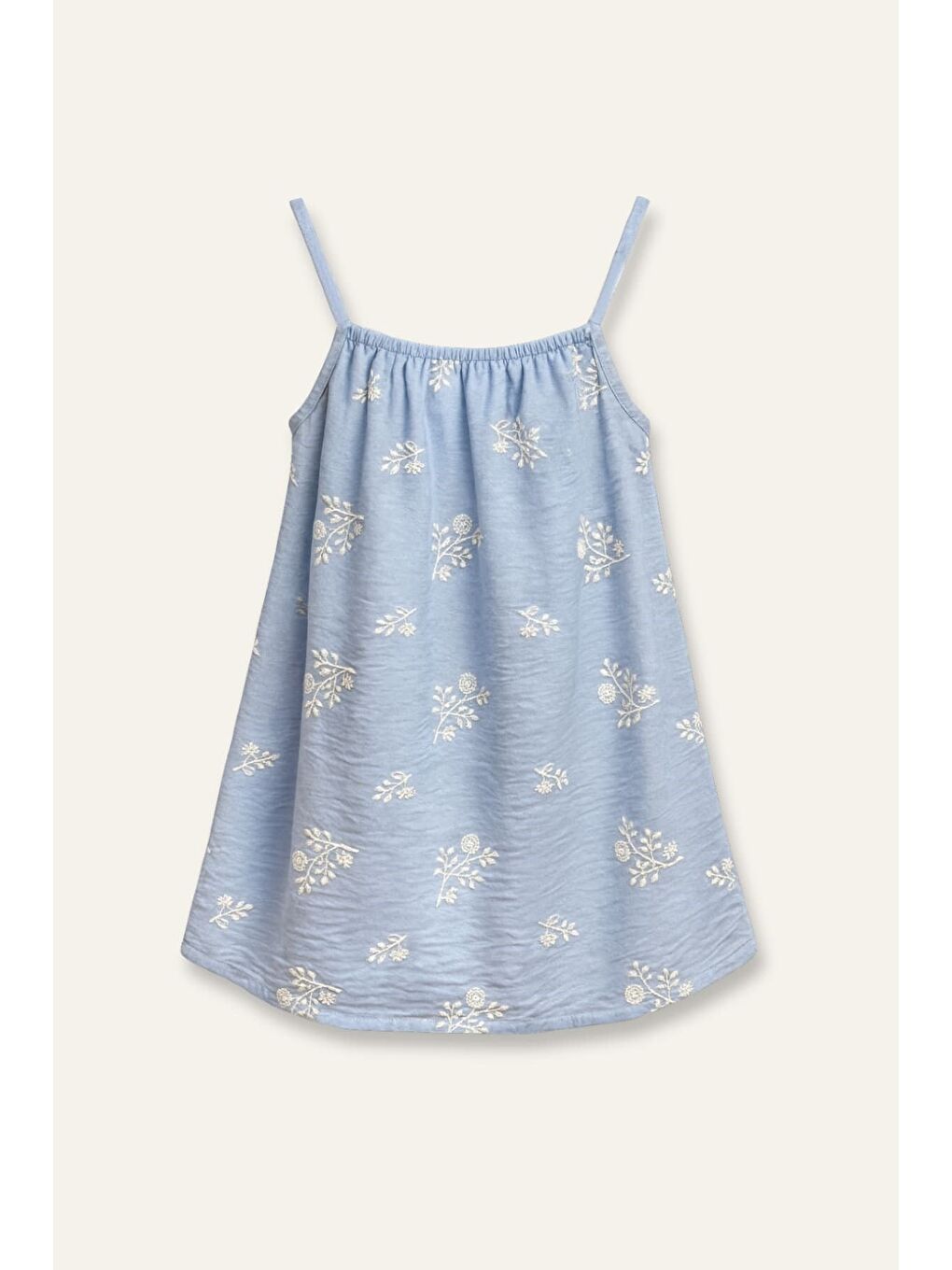 Kız Çocuk Nakış Detaylı Askılı Elbise - Mavi-2