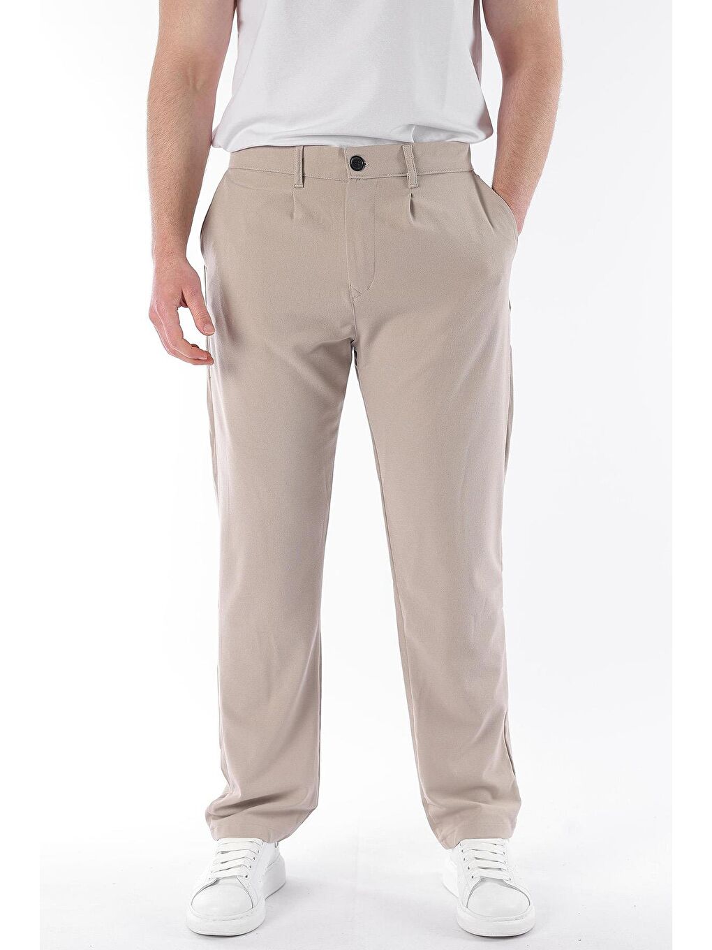 Bej Regular Fit Düz Kesim Yan Cepli Erkek Pantolon 6540-1