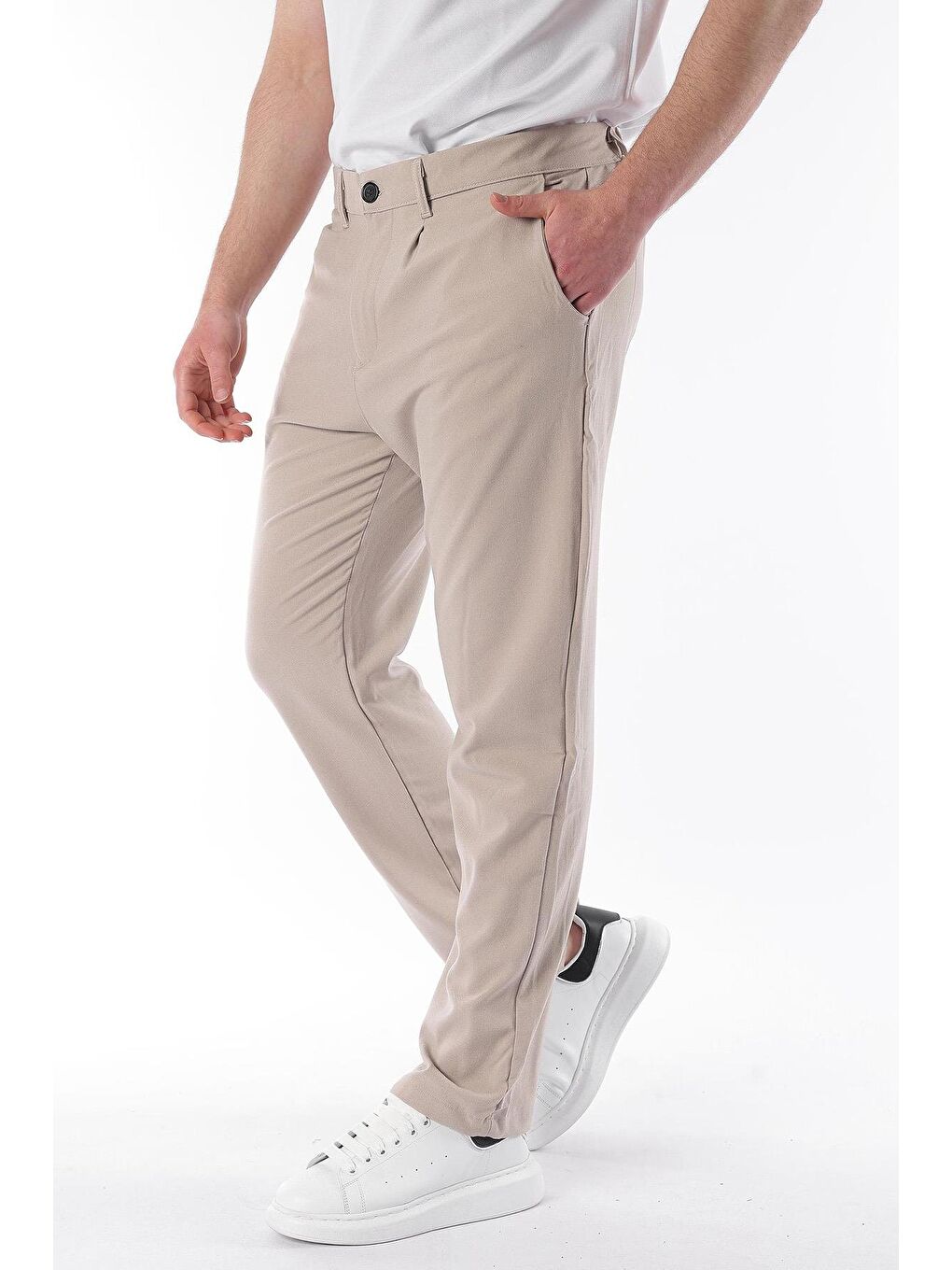 Bej Regular Fit Düz Kesim Yan Cepli Erkek Pantolon 6540-2
