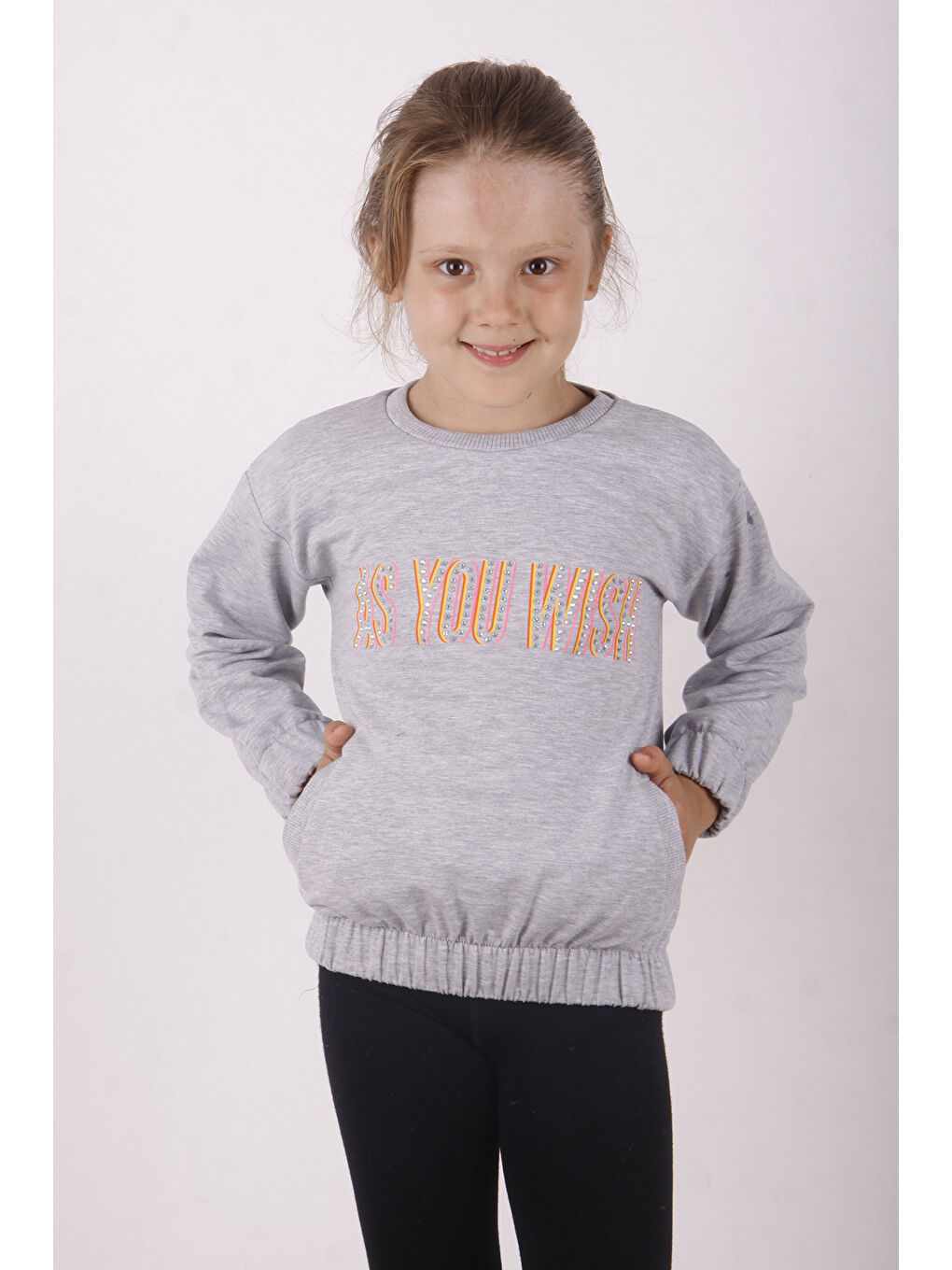 Gri Kız Çocuk You Wish Baskılı Sweatshirt