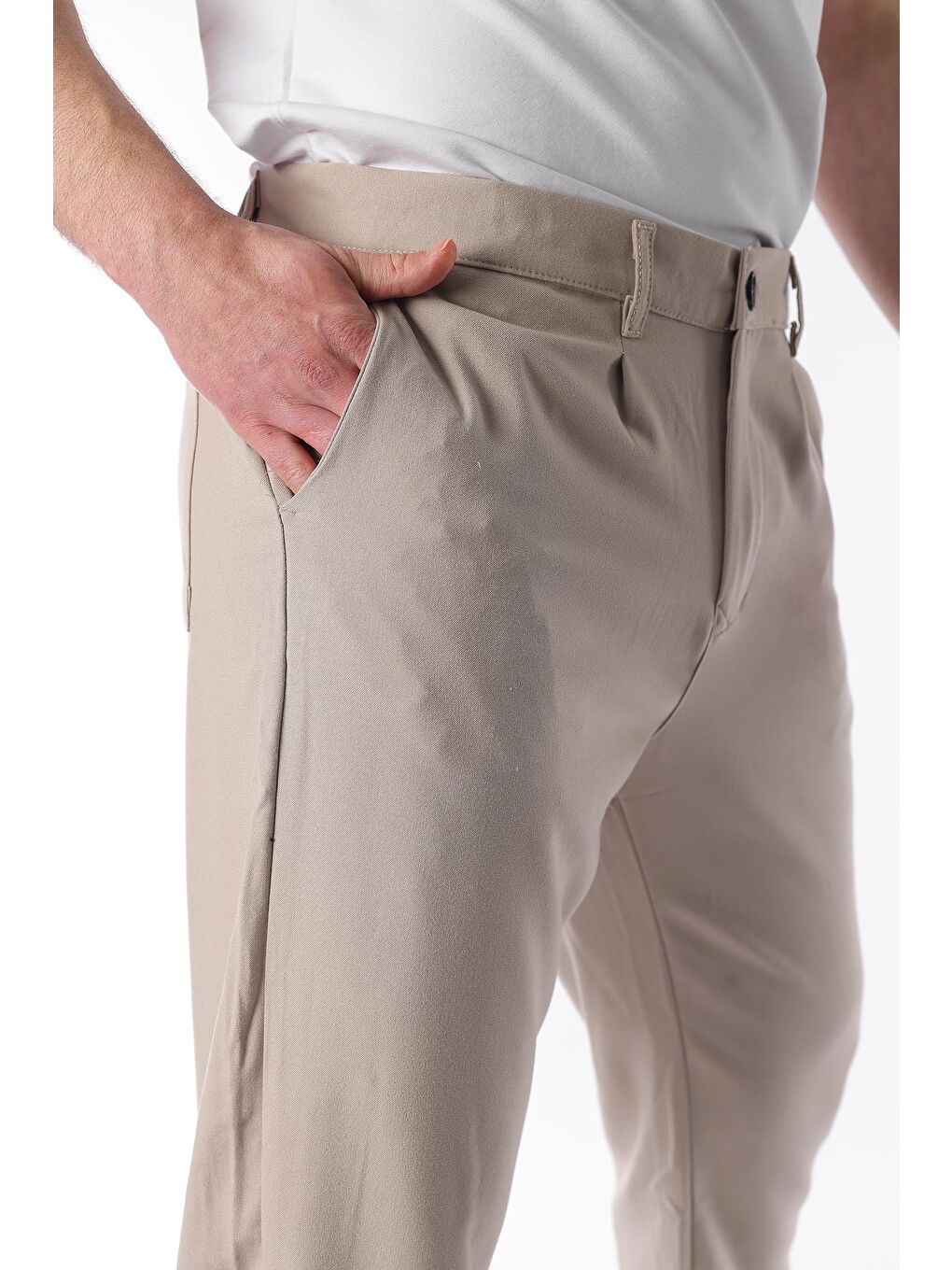 Bej Regular Fit Düz Kesim Yan Cepli Erkek Pantolon 6540-6