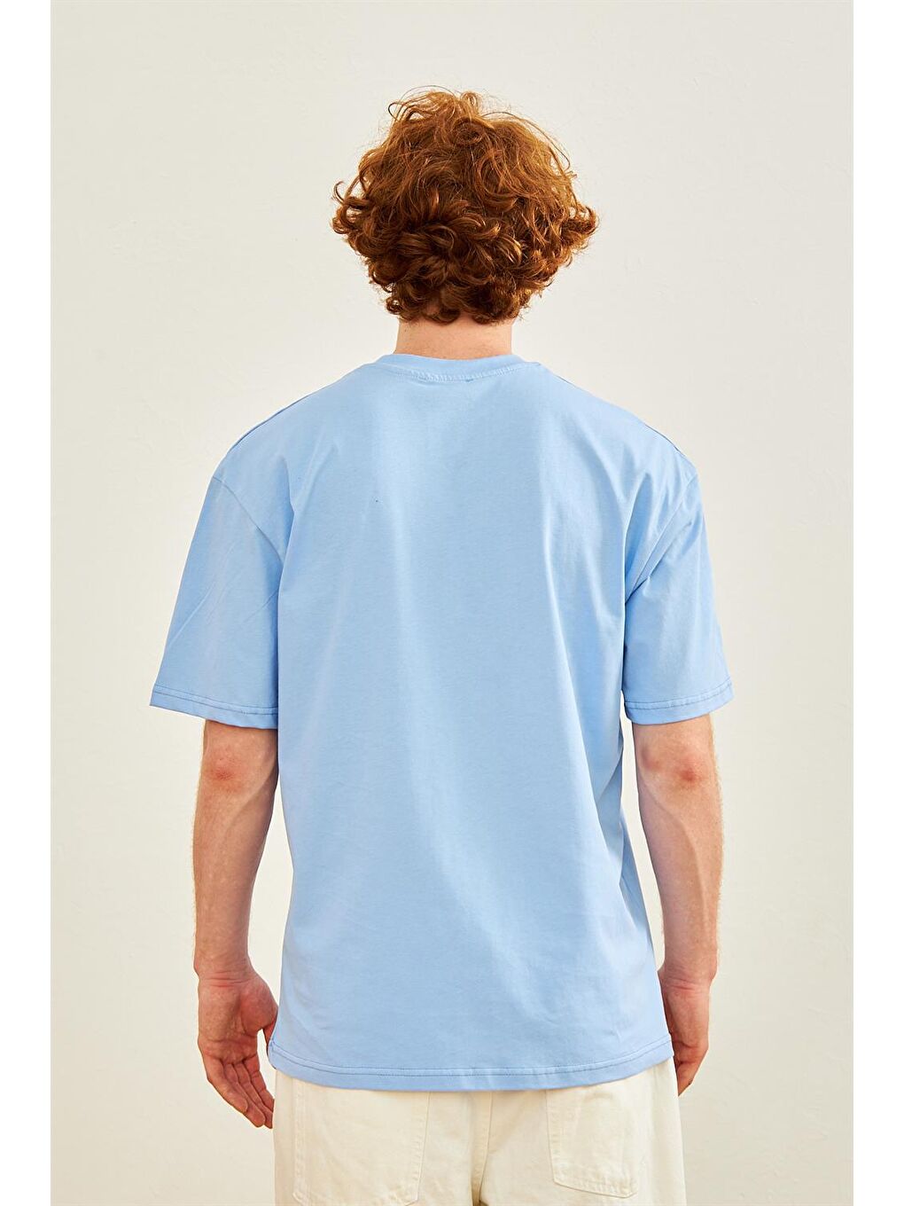 Erkek Ayıcık Baskılı Oversize Tişört Mavi-4