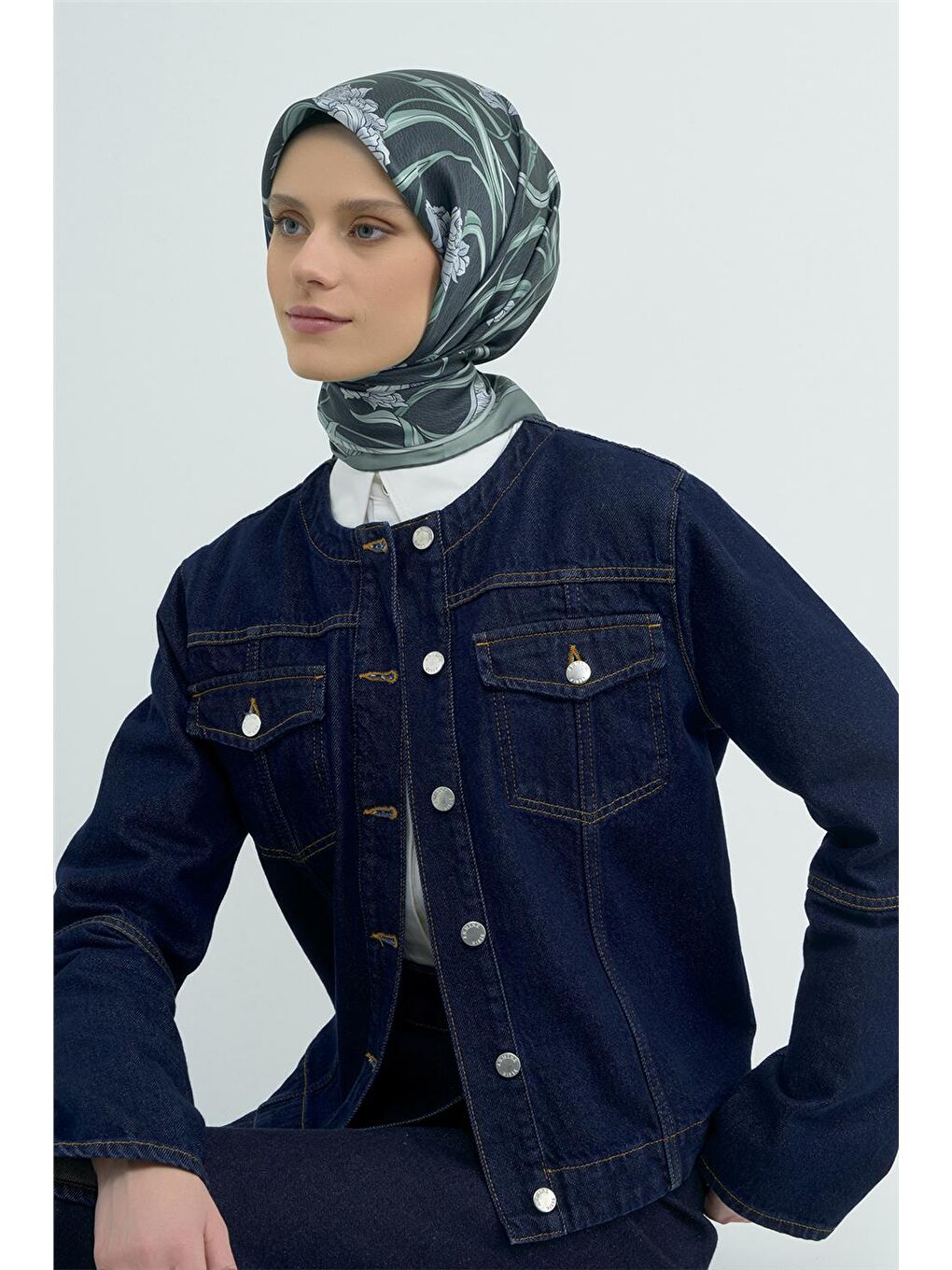 Yeşil Saf İpek Twill Eşarp 9512D 02