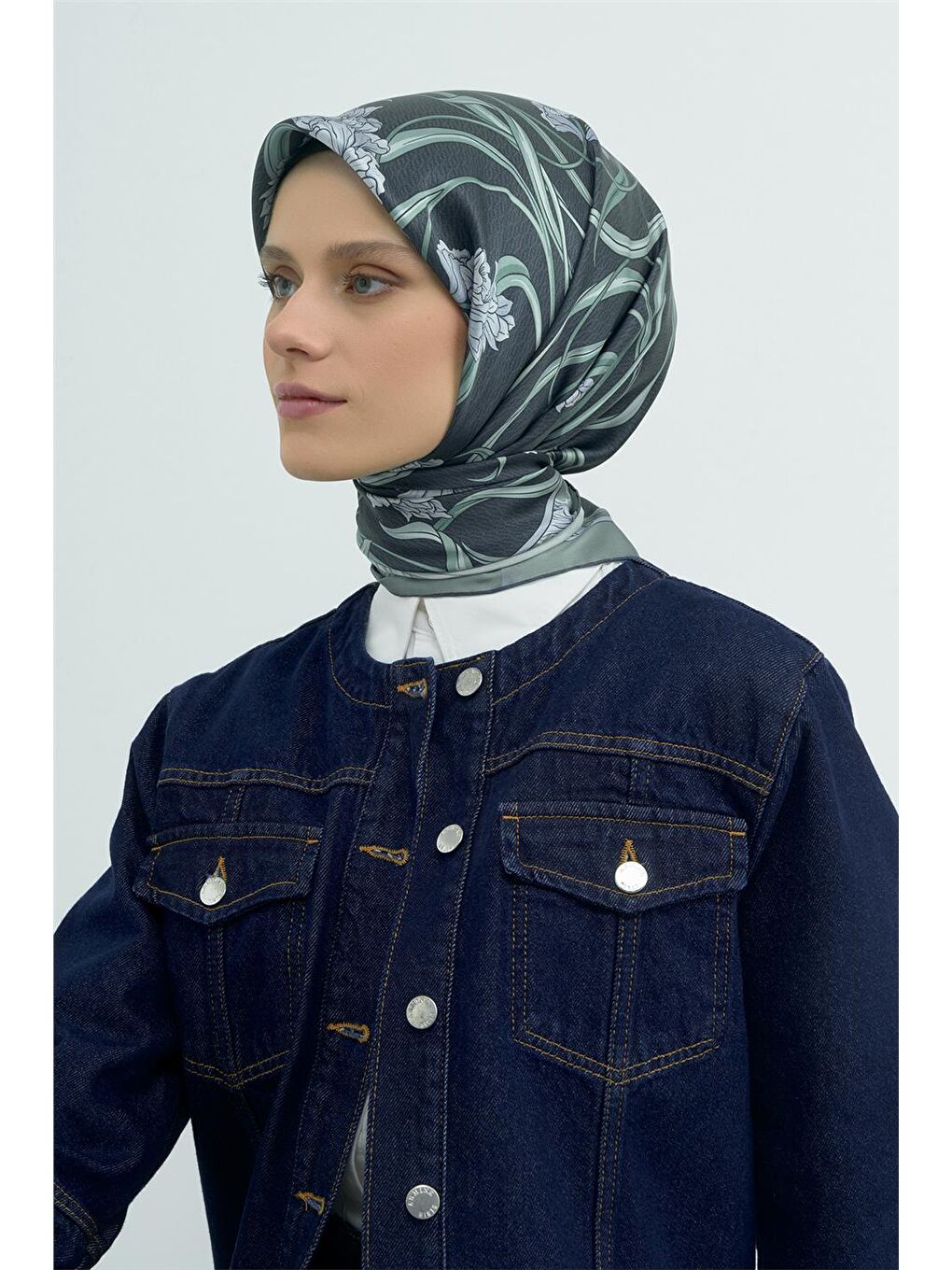 Yeşil Saf İpek Twill Eşarp 9512D 02-1