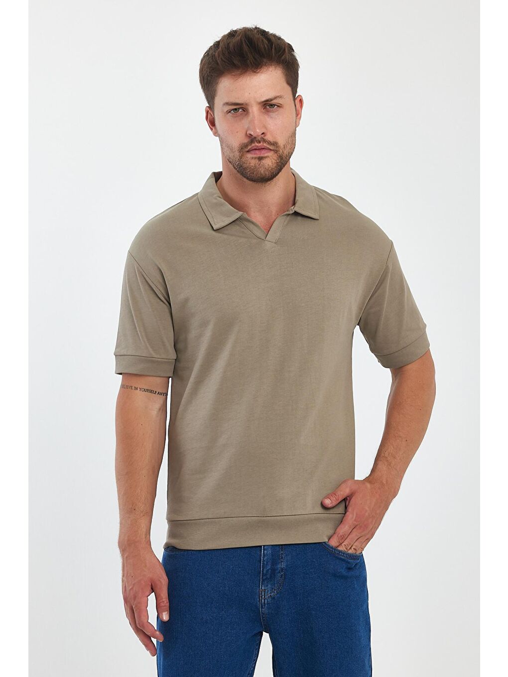 Bej Polo Yaka Erkek Tişört 2778