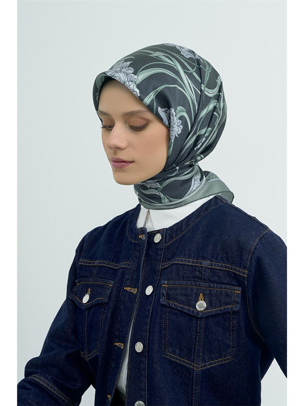 Yeşil Saf İpek Twill Eşarp 9512D 02-2