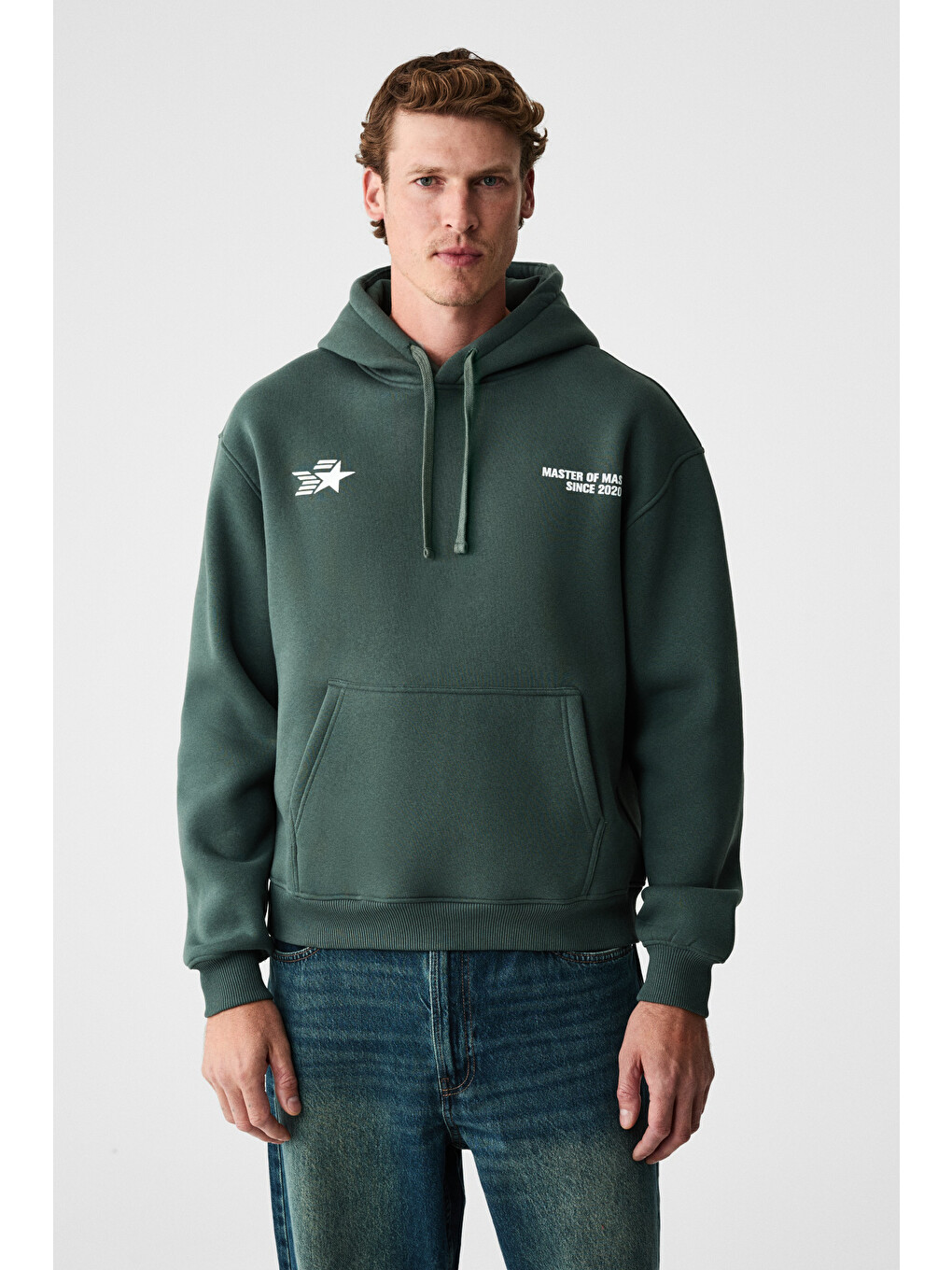 Blaıse Erkek Önü Ve Sırtı Baskılı Kapüşonlu Kordonlu Kanguru Cepli Regular Fit Yeşil Sweatshirt