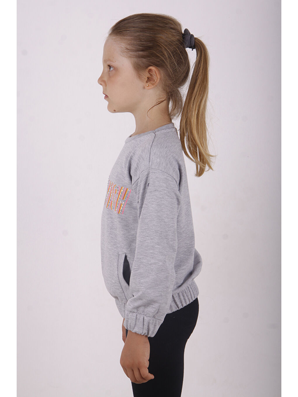 Gri Kız Çocuk You Wish Baskılı Sweatshirt-1