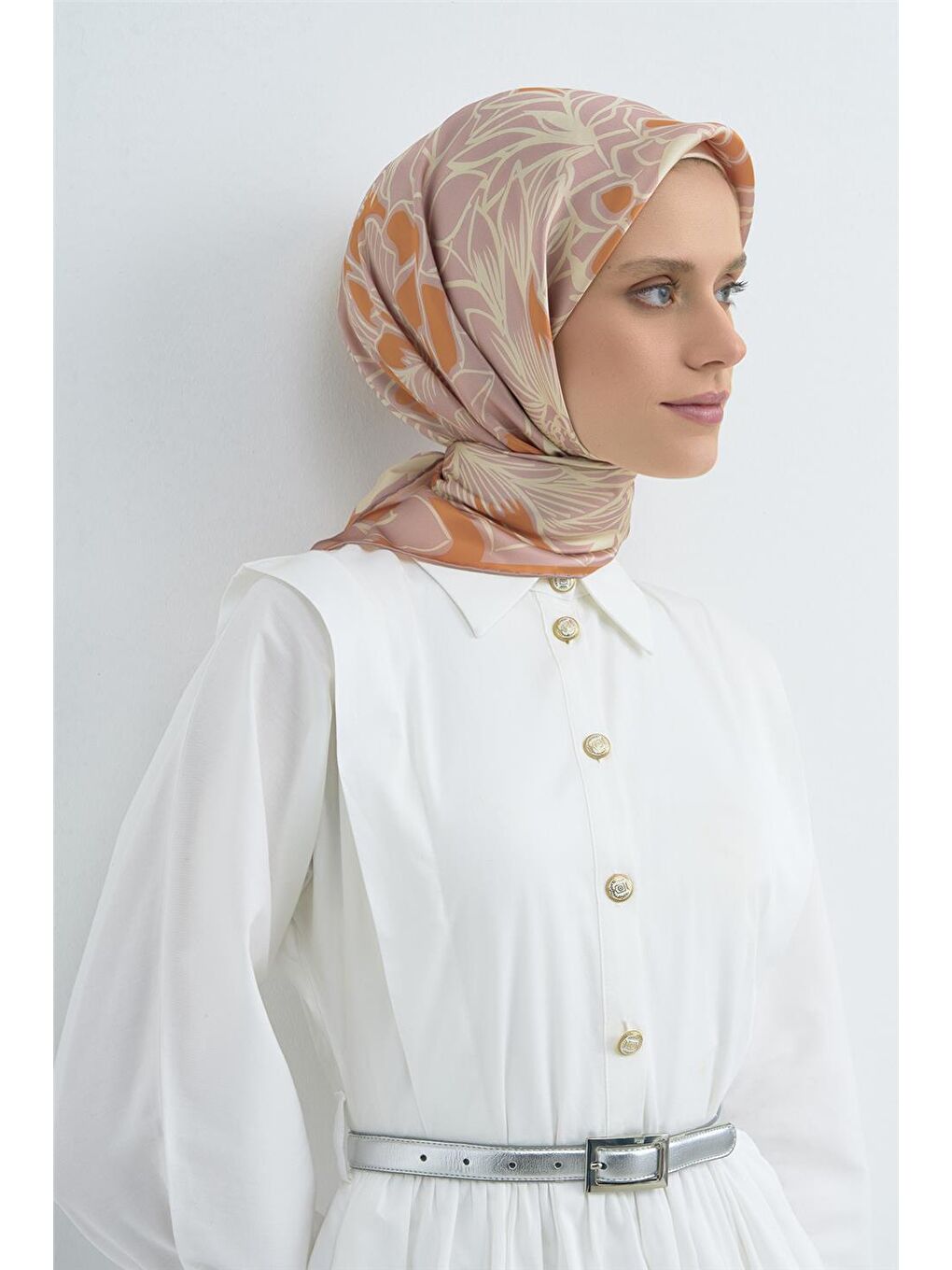 Pembe Saf İpek Sura Eşarp 9539D 56-3