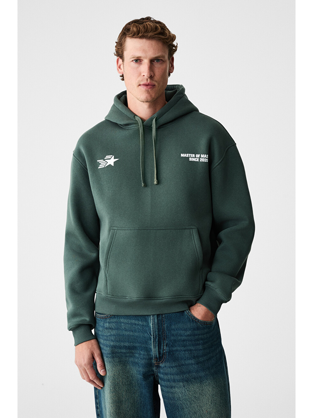 Blaıse Erkek Önü Ve Sırtı Baskılı Kapüşonlu Kordonlu Kanguru Cepli Regular Fit Yeşil Sweatshirt-1