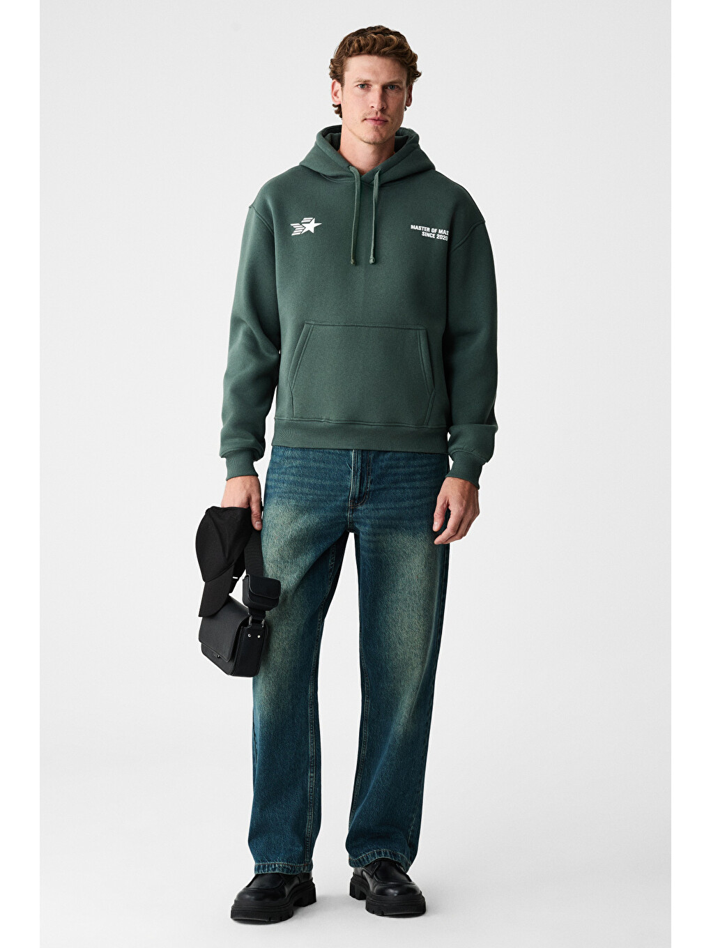 Blaıse Erkek Önü Ve Sırtı Baskılı Kapüşonlu Kordonlu Kanguru Cepli Regular Fit Yeşil Sweatshirt-2