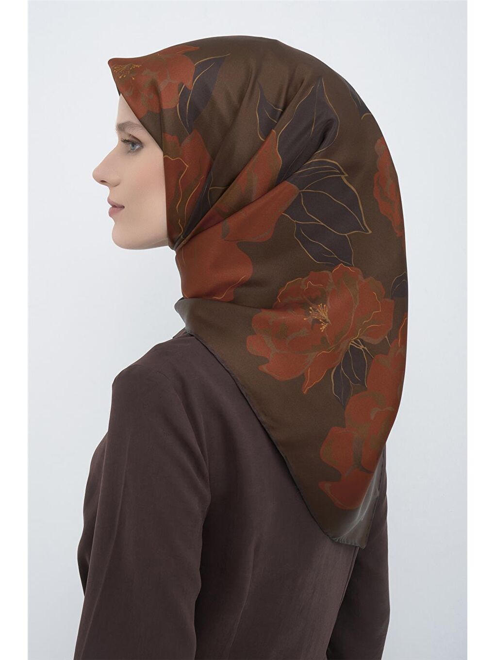 Kahverengi Saf İpek Twill Eşarp 9509D 57-1