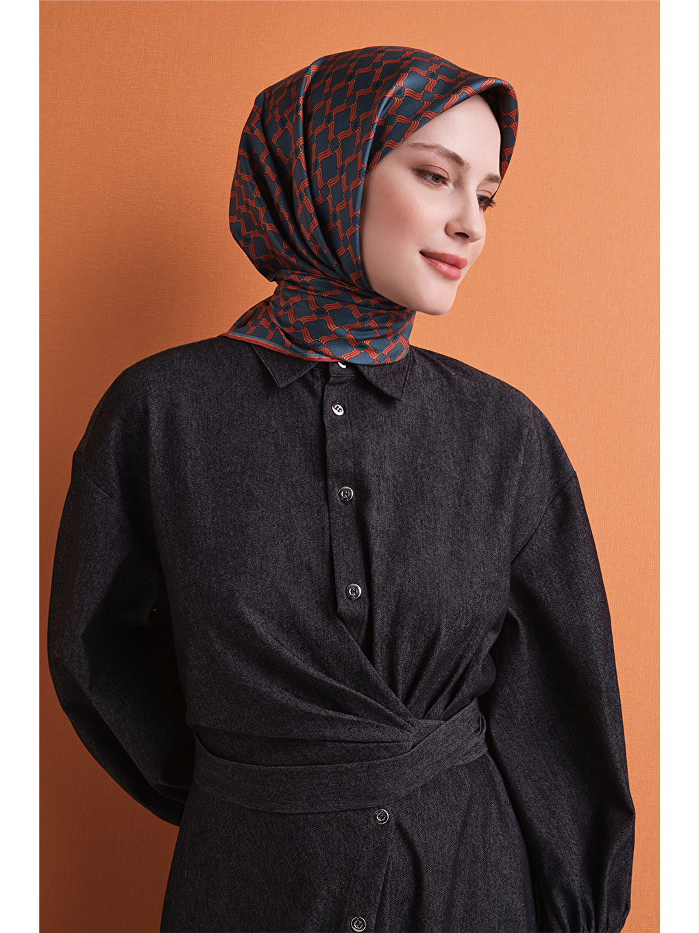 Turuncu Saf İpek Twill Eşarp 9636d 03-1