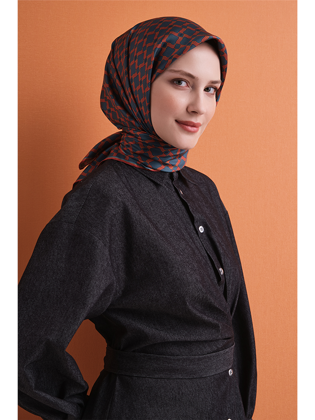 Turuncu Saf İpek Twill Eşarp 9636d 03-2