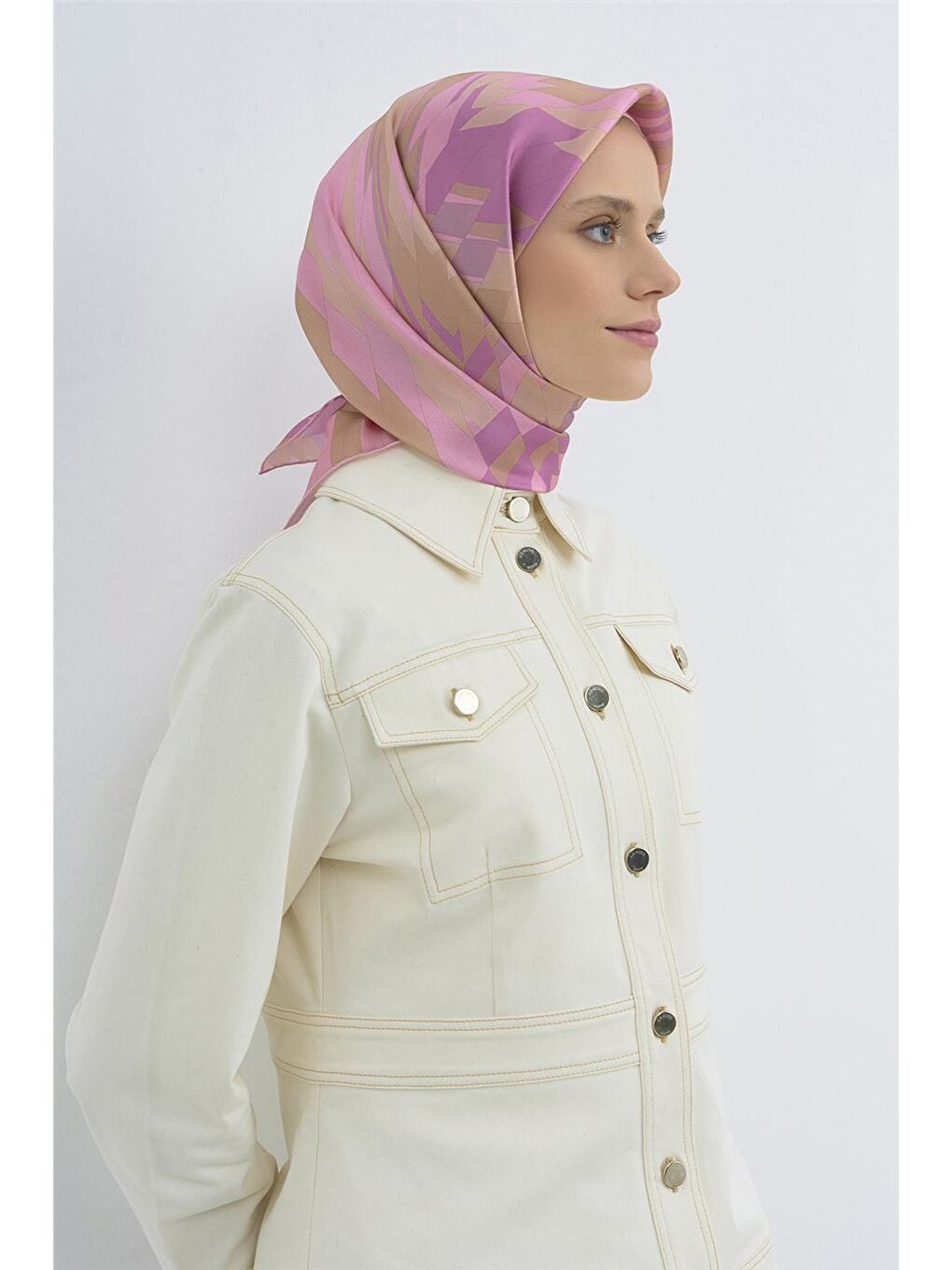 Pembe Saf İpek Twill Eşarp 9507D 58