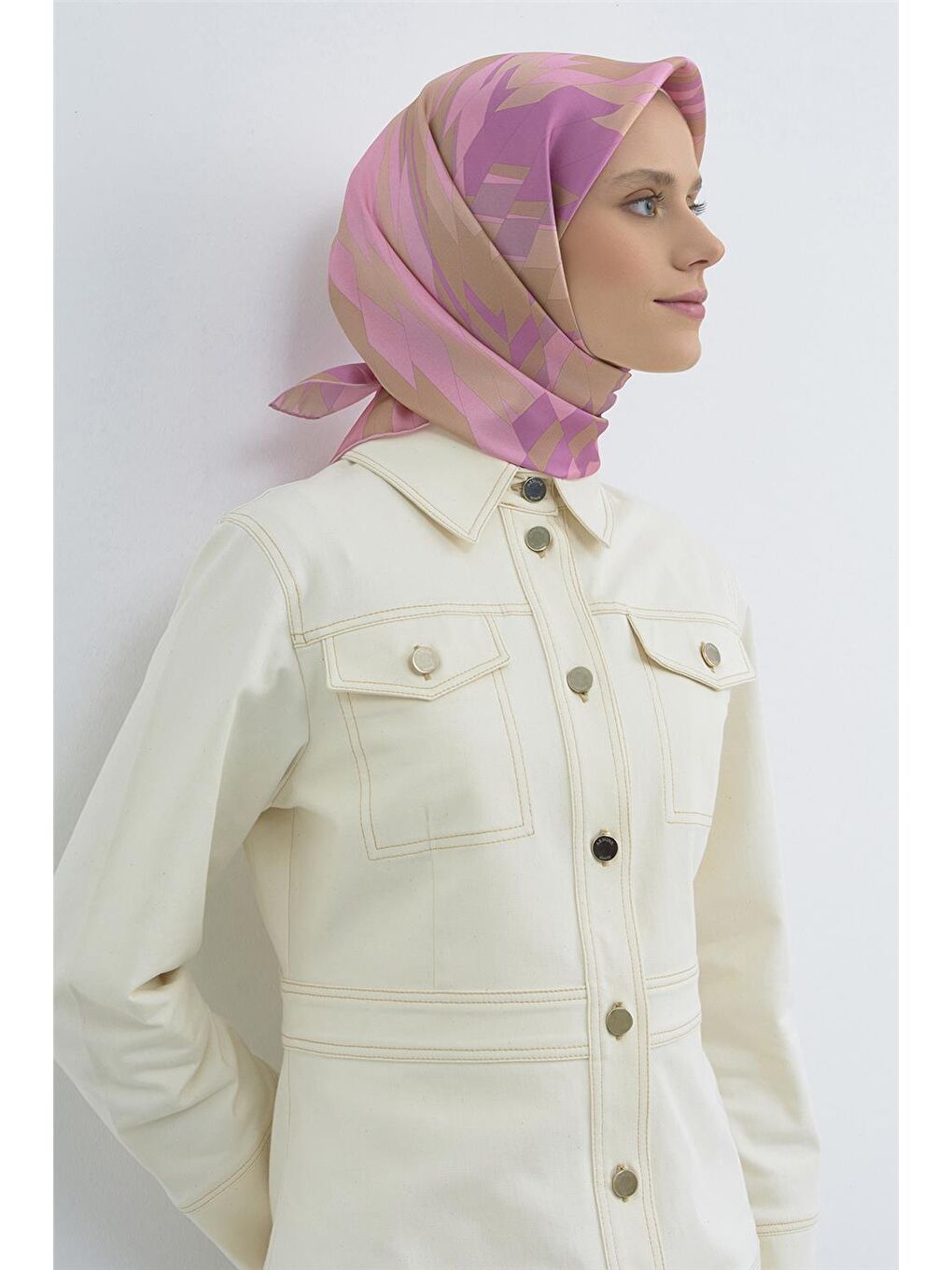 Pembe Saf İpek Twill Eşarp 9507D 58-2