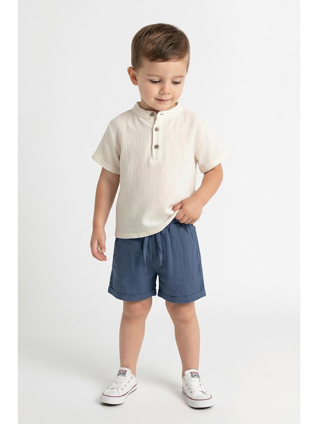 Lacivert Müslin Bis.Yaka Şortlu Takım-1