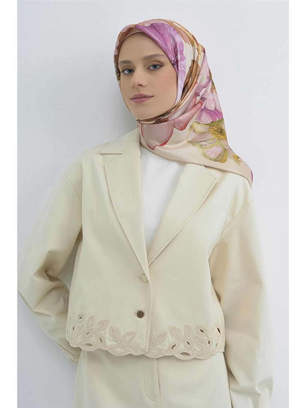 Pembe Saf İpek Sura Eşarp 9503D 01-1