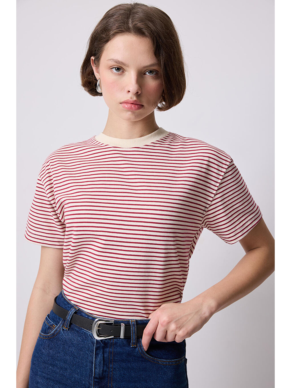 Touché Kirmizi Çizgili Basic T-Shirt - 1