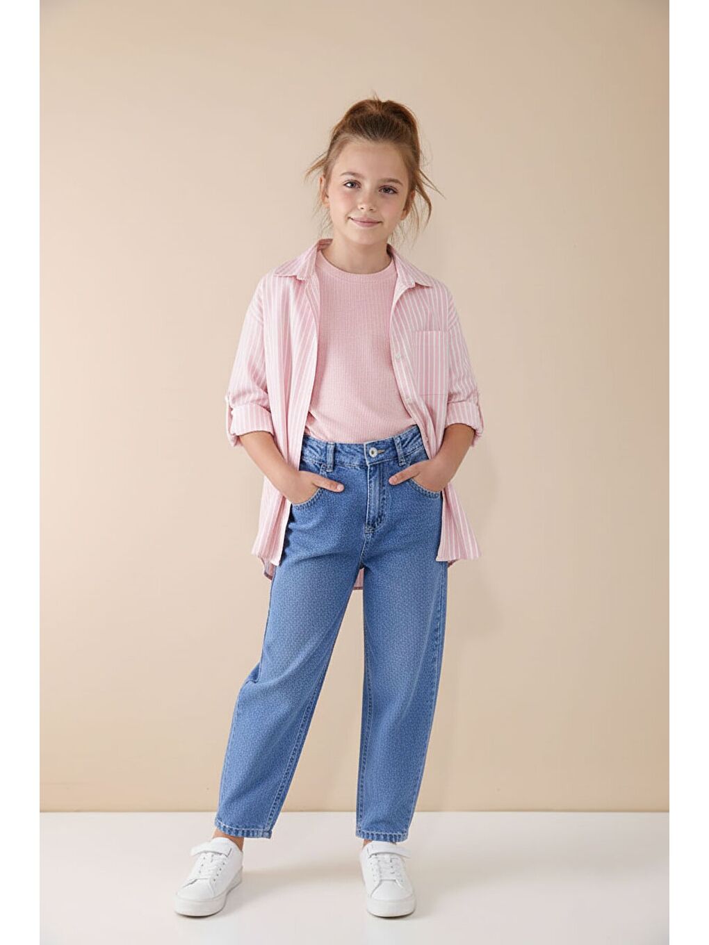 Pembe Çizgili Gömlekli Badili Kız Çocuk Pantolonlu 3lü Takım 23507-3