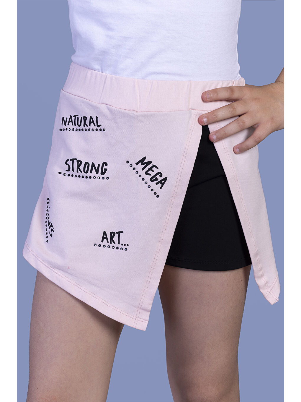 Pembe Kız Çocuk Garni Detaylı Baskılı Etek Görünümlü Şort