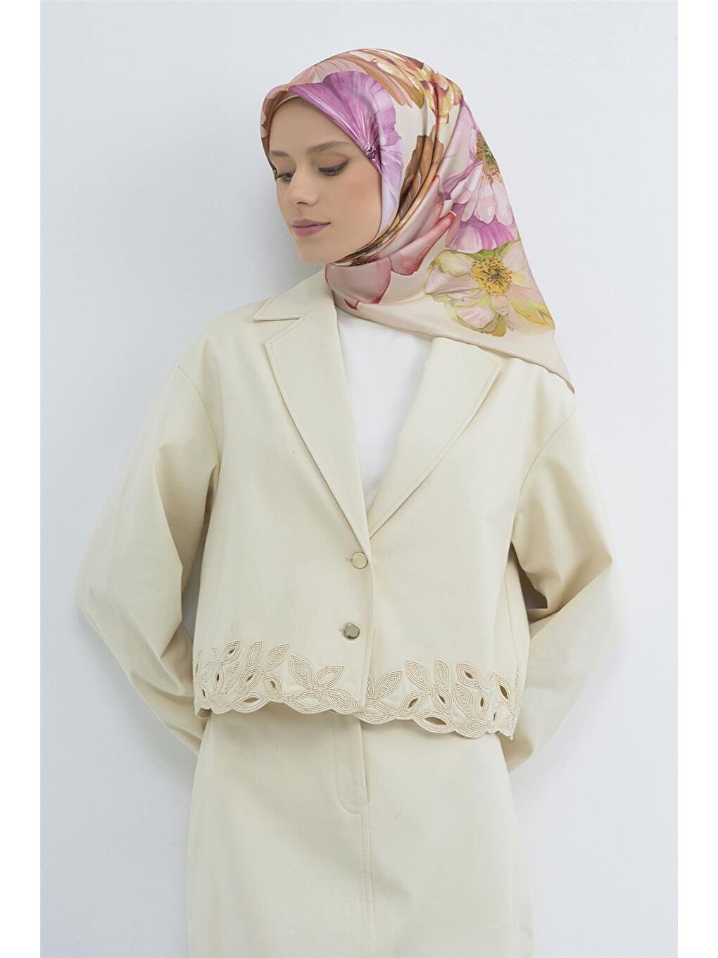 Pembe Saf İpek Twill Eşarp 9503D 01