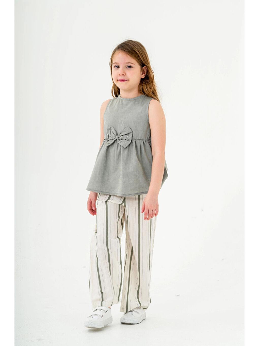 Yeşil Kurdela Detaylı Kız Çocuk Takım 3834-1