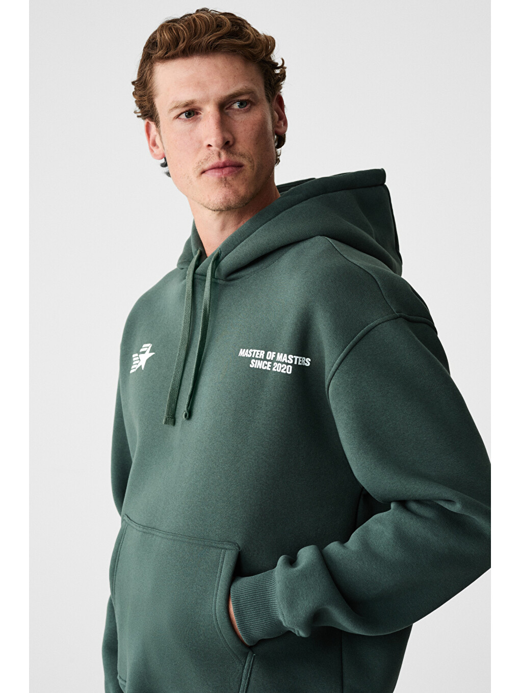 Blaıse Erkek Önü Ve Sırtı Baskılı Kapüşonlu Kordonlu Kanguru Cepli Regular Fit Yeşil Sweatshirt-4