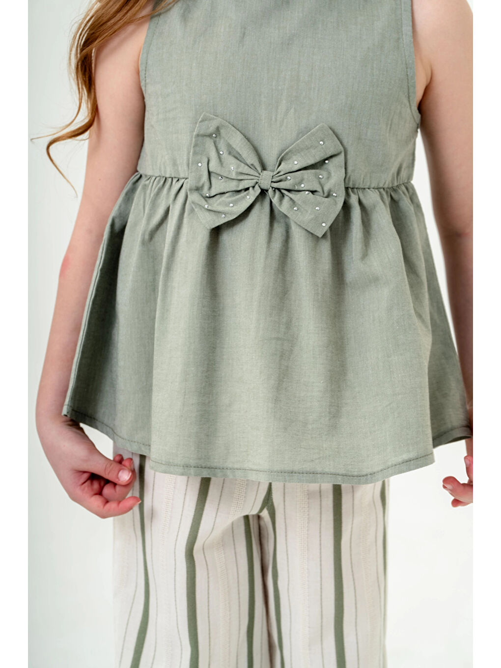 Yeşil Kurdela Detaylı Kız Çocuk Takım 3834-2